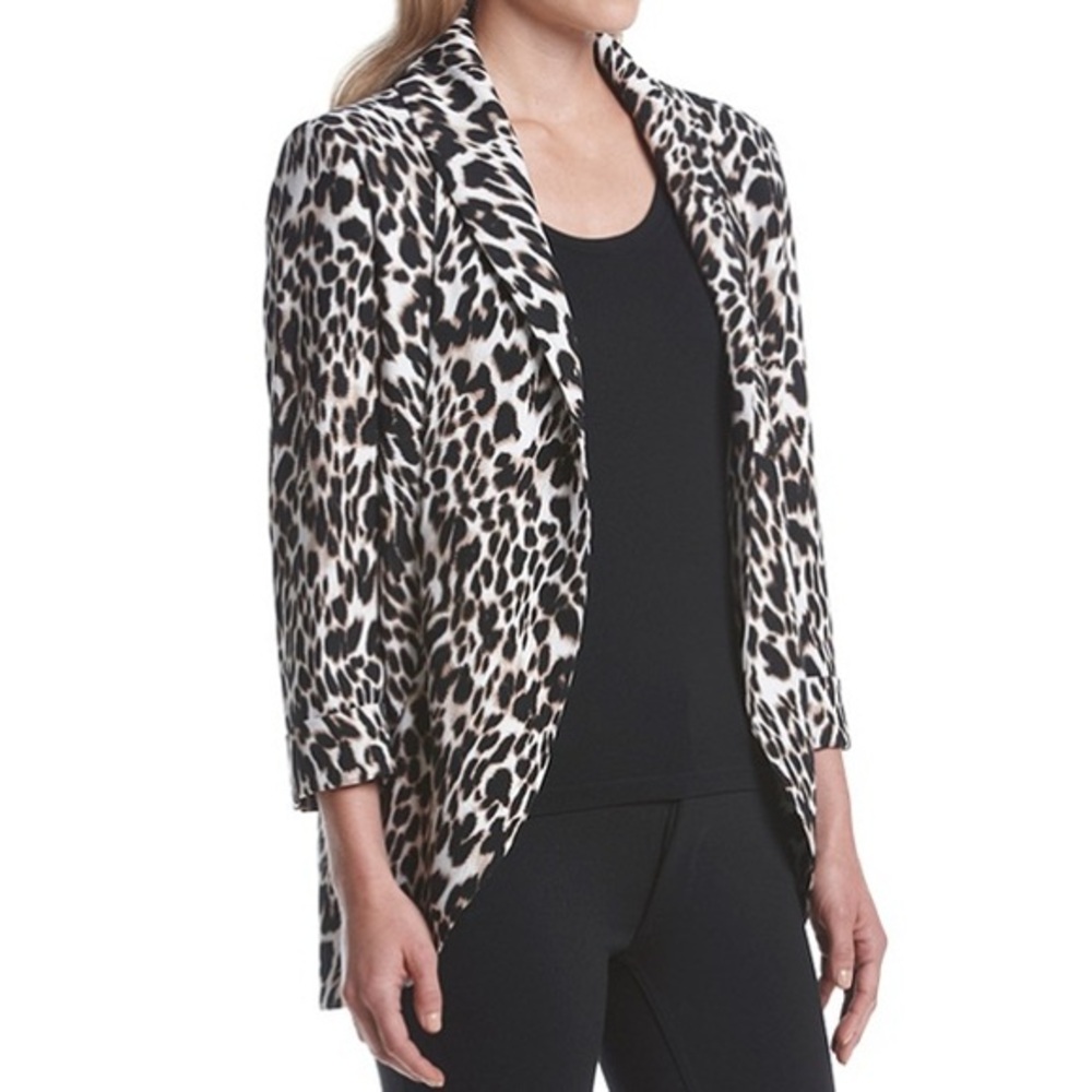 Sizes S,M,XL Calvin Klein Animal Print Open Front Lightweight 3/4 Sleeve Jacket